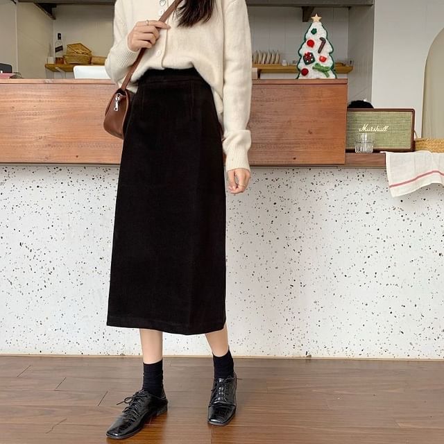 Rising Waist A-Line Midi Skirt - Plain Style