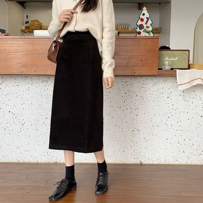 Rising Waist A-Line Midi Skirt - Plain Style