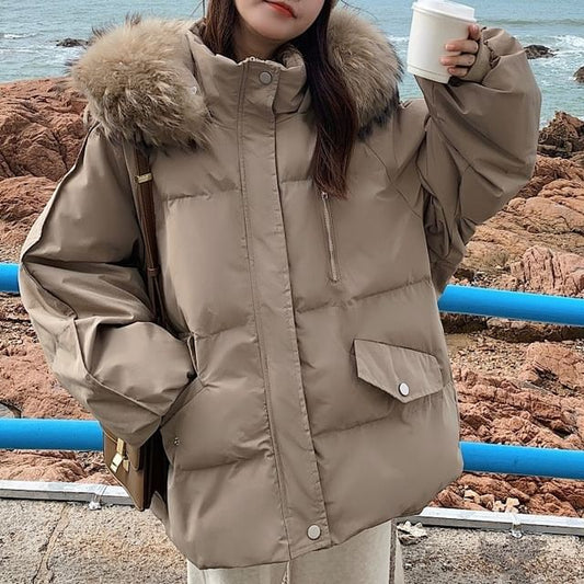 Faux Fur Zip-Up Padded Jacket