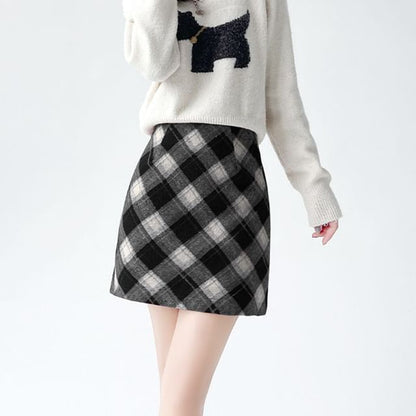 High Rise Checkered Flared Mini Skirt