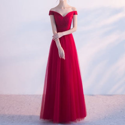 Gown Plain Panel A-Line Evening Off-Shoulder Mesh