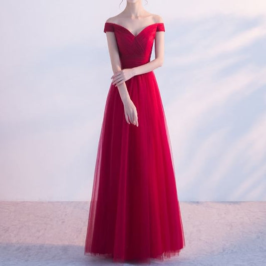 Gown Plain Panel A-Line Evening Off-Shoulder Mesh