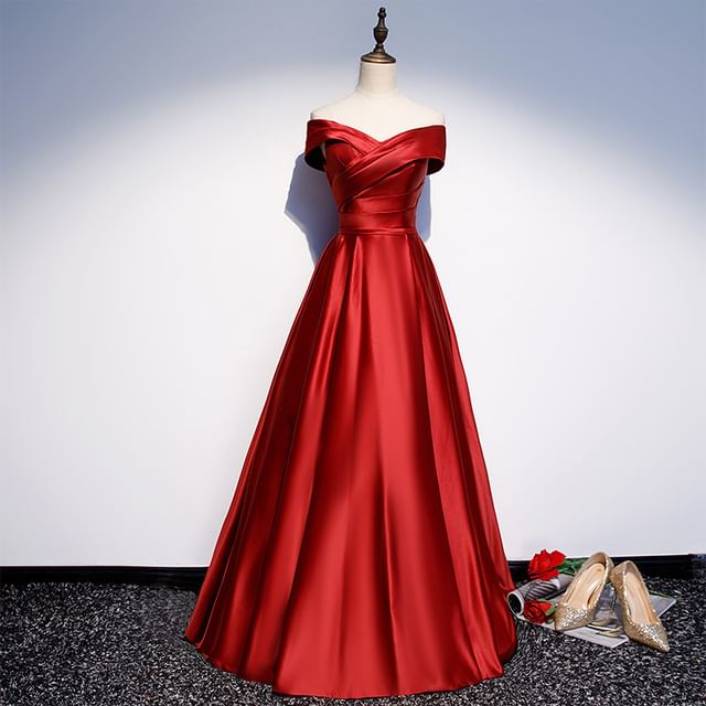 Off-Shoulder Plain A-Line Evening Gown