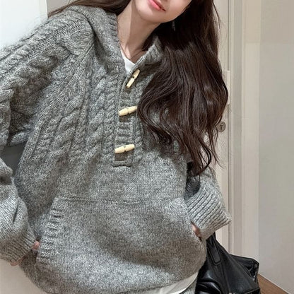 Oversized Hooded Sweater & Knit Pencil Skirt - Henley Style Set