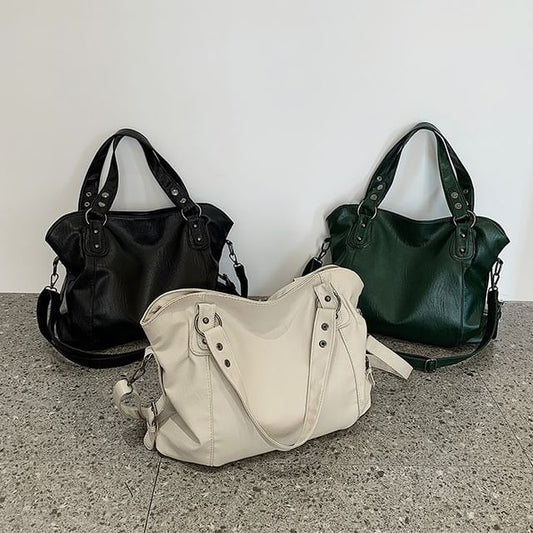 Studded Faux Leather Shoulder Bag