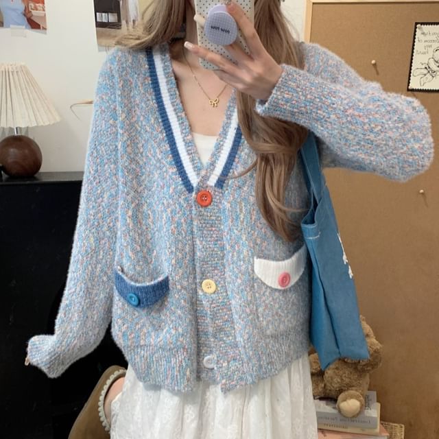 Color Block V-Neck Cardigan
