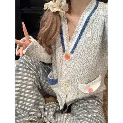 Color Block V-Neck Cardigan