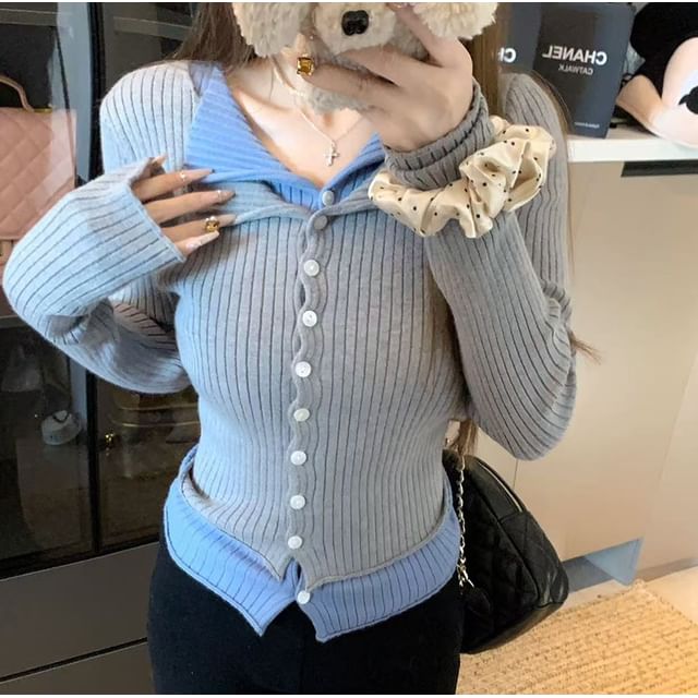 Two Tone Mock Two-Piece Cardigan