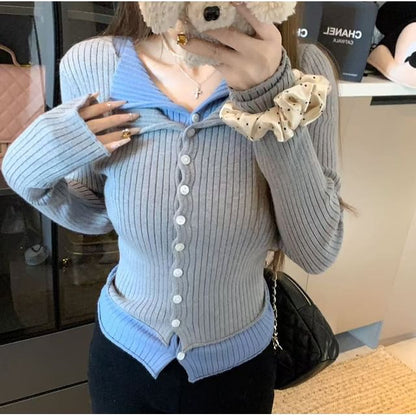 Two Tone Mock Two-Piece Cardigan