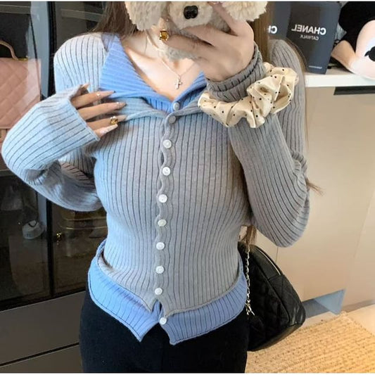 Two Tone Mock Two-Piece Cardigan