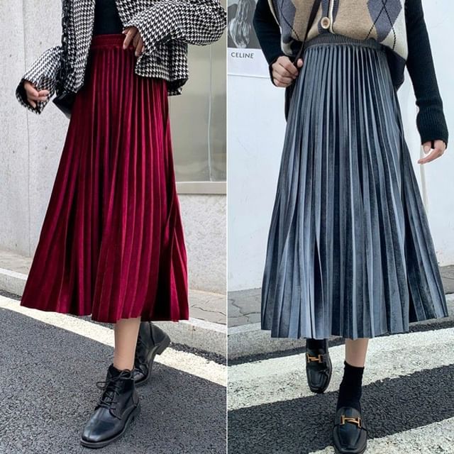 Accordion Pleated Midi Skirt - High Waist A-Line
