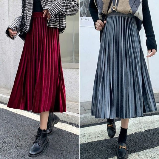 Accordion Pleated Midi Skirt - High Waist A-Line