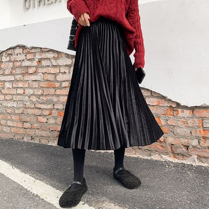 Accordion Pleated Midi Skirt - High Waist A-Line