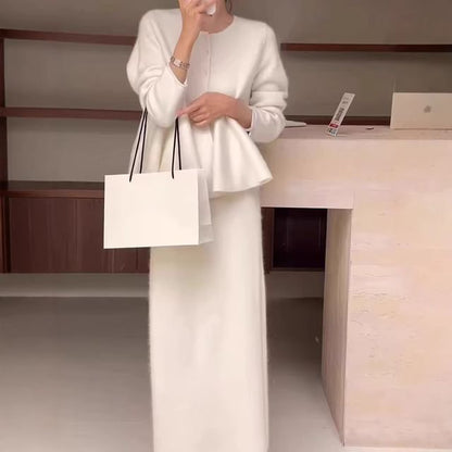 Peplum Jacket & Maxi Skirt Set - High Waist A-Line