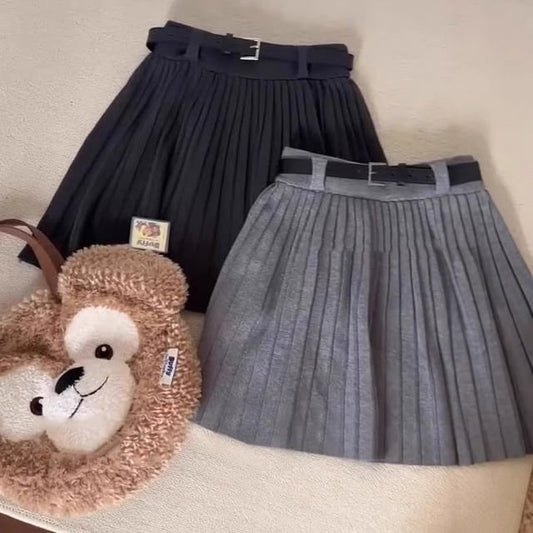 High Rise Solid Mini Pleated Flared Skirt