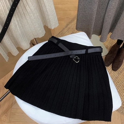 High Rise Solid Mini Pleated Flared Skirt