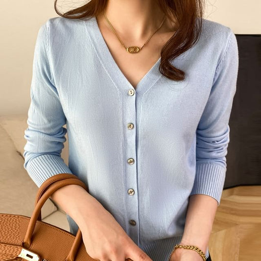 V-Neck Solid Knit Jacket