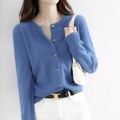 Long Sleeve Solid Button-Front Cardigan