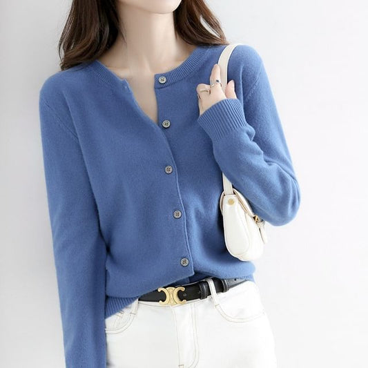 Long Sleeve Solid Button-Front Cardigan