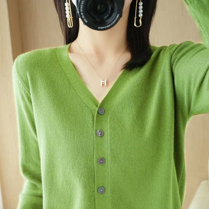 V-Neck Solid Knit Jacket