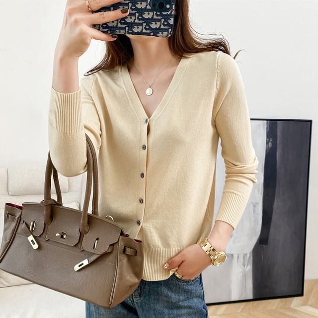 V-Neck Solid Knit Jacket