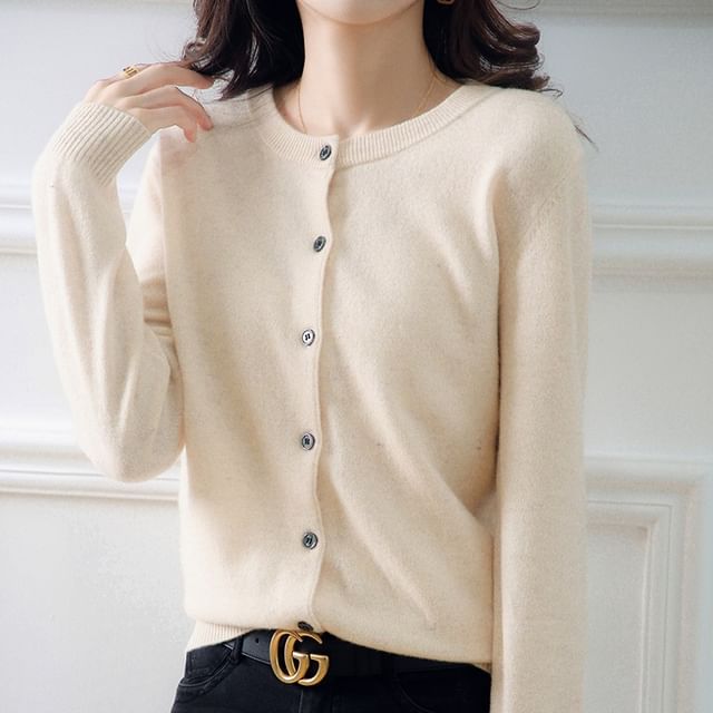 Long Sleeve Solid Button-Front Cardigan