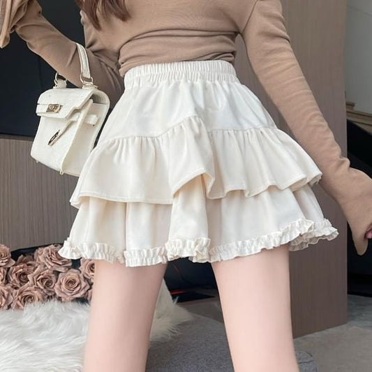 Velvet Tiered Mini Skirt - Elastic Waist A-Line