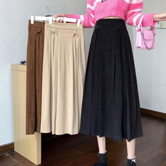 Accordion Pleated Midi Skirt - High Rise A-Line Solid