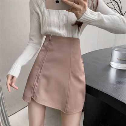 Asymmetric Pencil Skirt - High Waist Mini Length