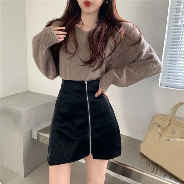 Asymmetric Pencil Skirt - High Waist Mini Length