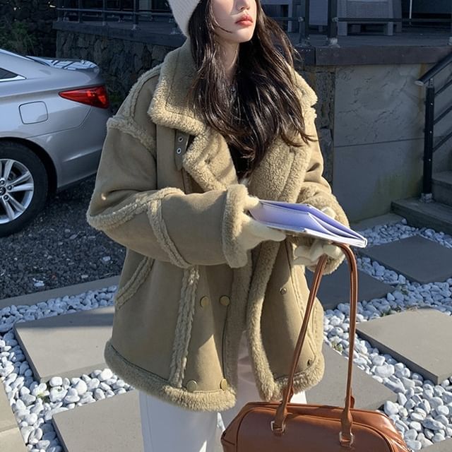 Faux Fur Button-Up Jacket