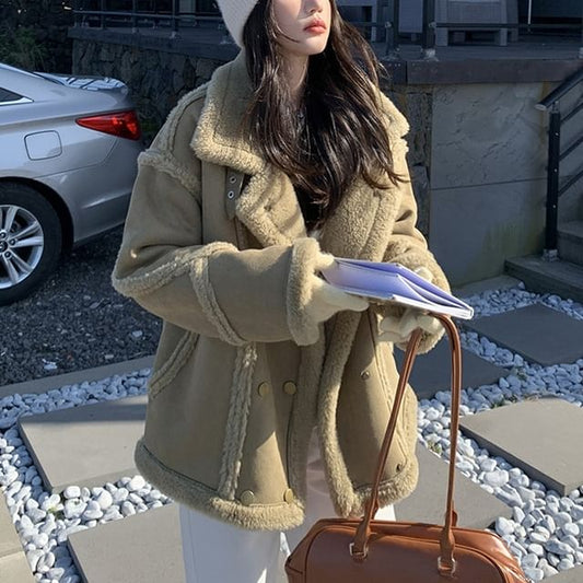 Faux Fur Button-Up Jacket