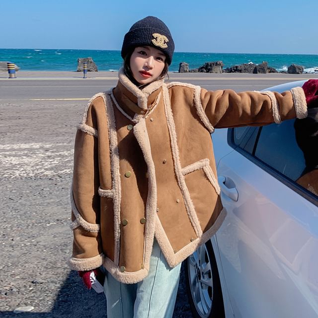 Faux Fur Button-Up Jacket