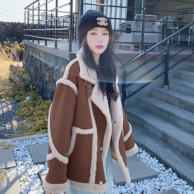 Faux Fur Button-Up Jacket