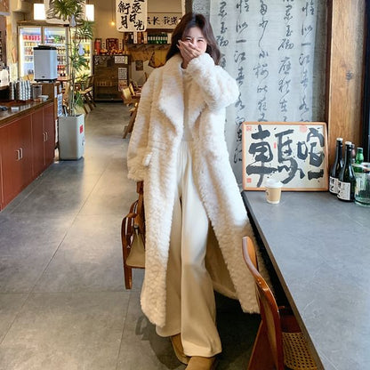 Faux Fur Plain Long Coat