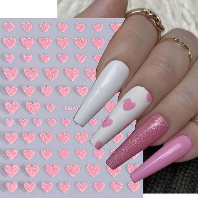 Heart Glitter Nail Art Stickers