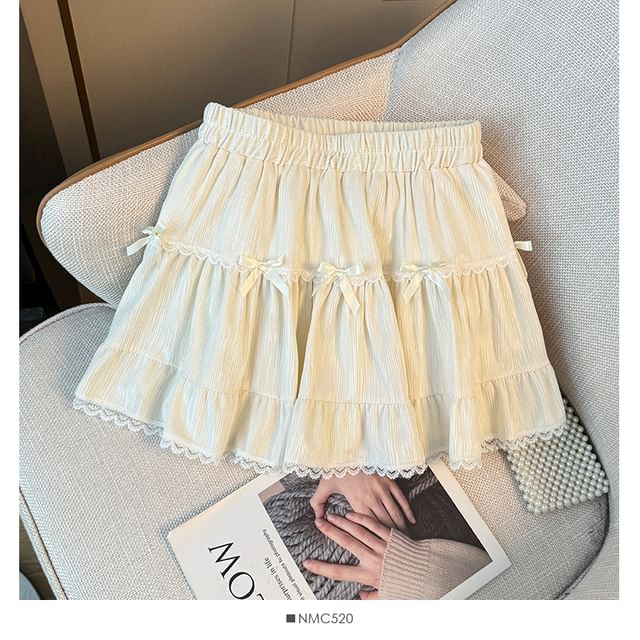 Layered Mini Skirt with Lace Trim - Tiered Design