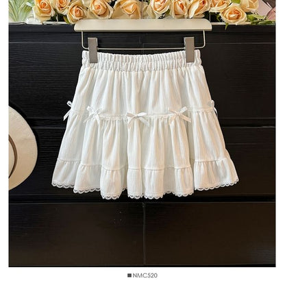Layered Mini Skirt with Lace Trim - Tiered Design