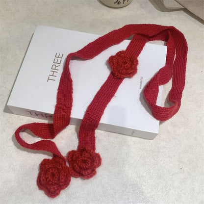Flower Detail Knit Narrow Scarf