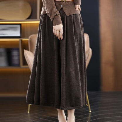 Stretch-Band Solid Midi Flared Skirt