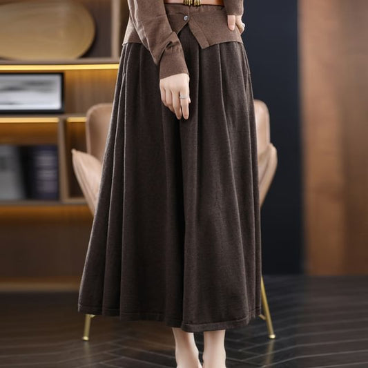 Stretch-Band Solid Midi Flared Skirt