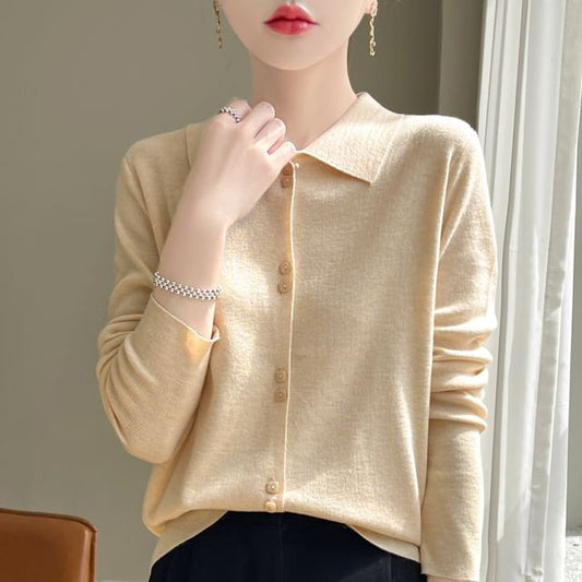 Collared Solid Knit Cardigan