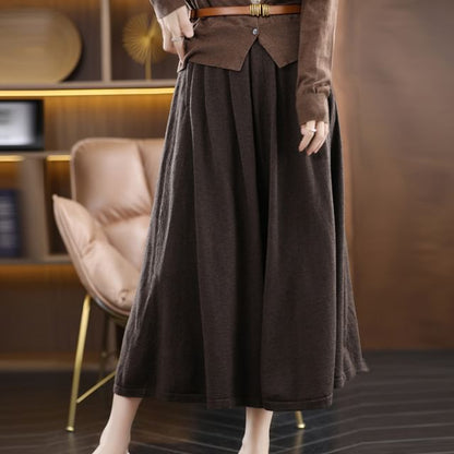 Stretch-Band Solid Midi Flared Skirt
