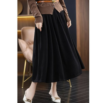 Stretch-Band Solid Midi Flared Skirt