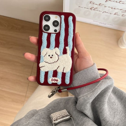 Dog Striped Embroidered Phone Case