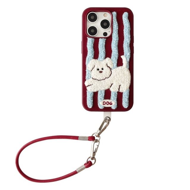Dog Striped Embroidered Phone Case