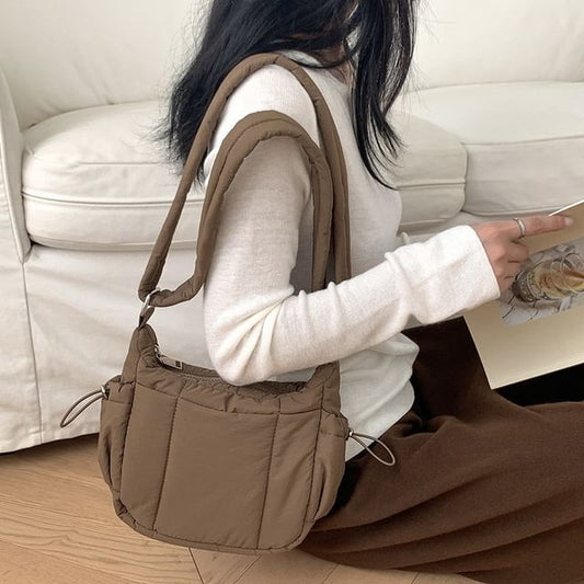 Plain Drawstring Padded Nylon Crossbody Bag