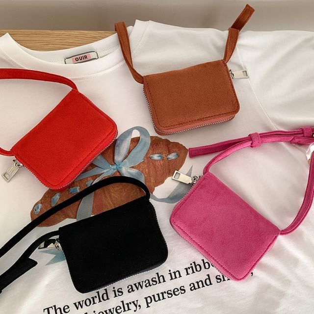 Plain Faux Suede Crossbody Bag