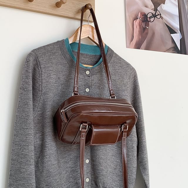 Plain Faux Leather Shoulder Bag