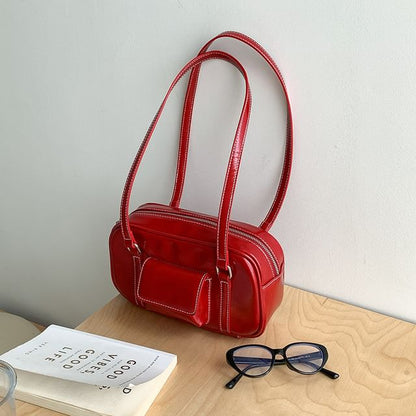 Plain Faux Leather Shoulder Bag